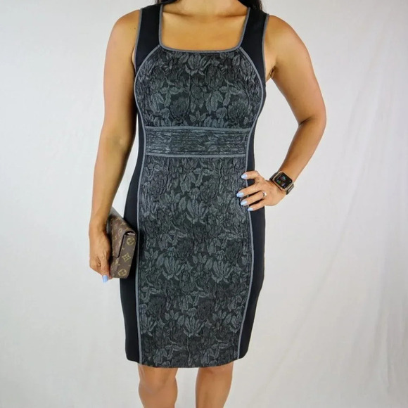 Rachel Roy Black Gray Jacquard Sheath Dress $395 - Picture 1 of 9